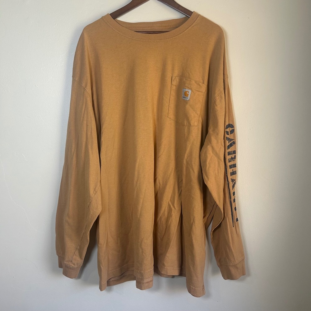 EUC Carhartt Long Sleeve Pocket T-Shirt Size 4XL Brown Graphic Sleeve K288